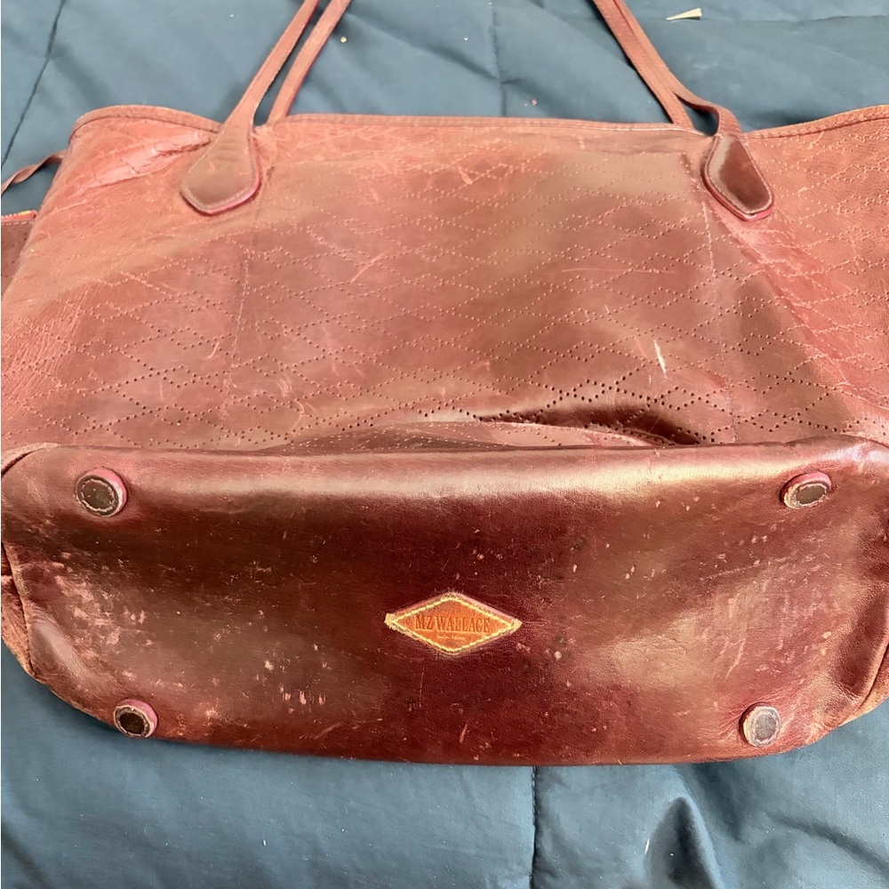 Used Vintage Maroon Leather Tote Bag - MZ Wallace - very few made